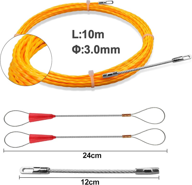 DZDSBB Electrical Fish Tape 10m | 3.0 mm Wire Fish Tape Wire Puller | Wire Snake for Running Wire through Wall | Retractable Cable Pulling Tools with 2 Guide Springs | Wire Feeder - Image 2